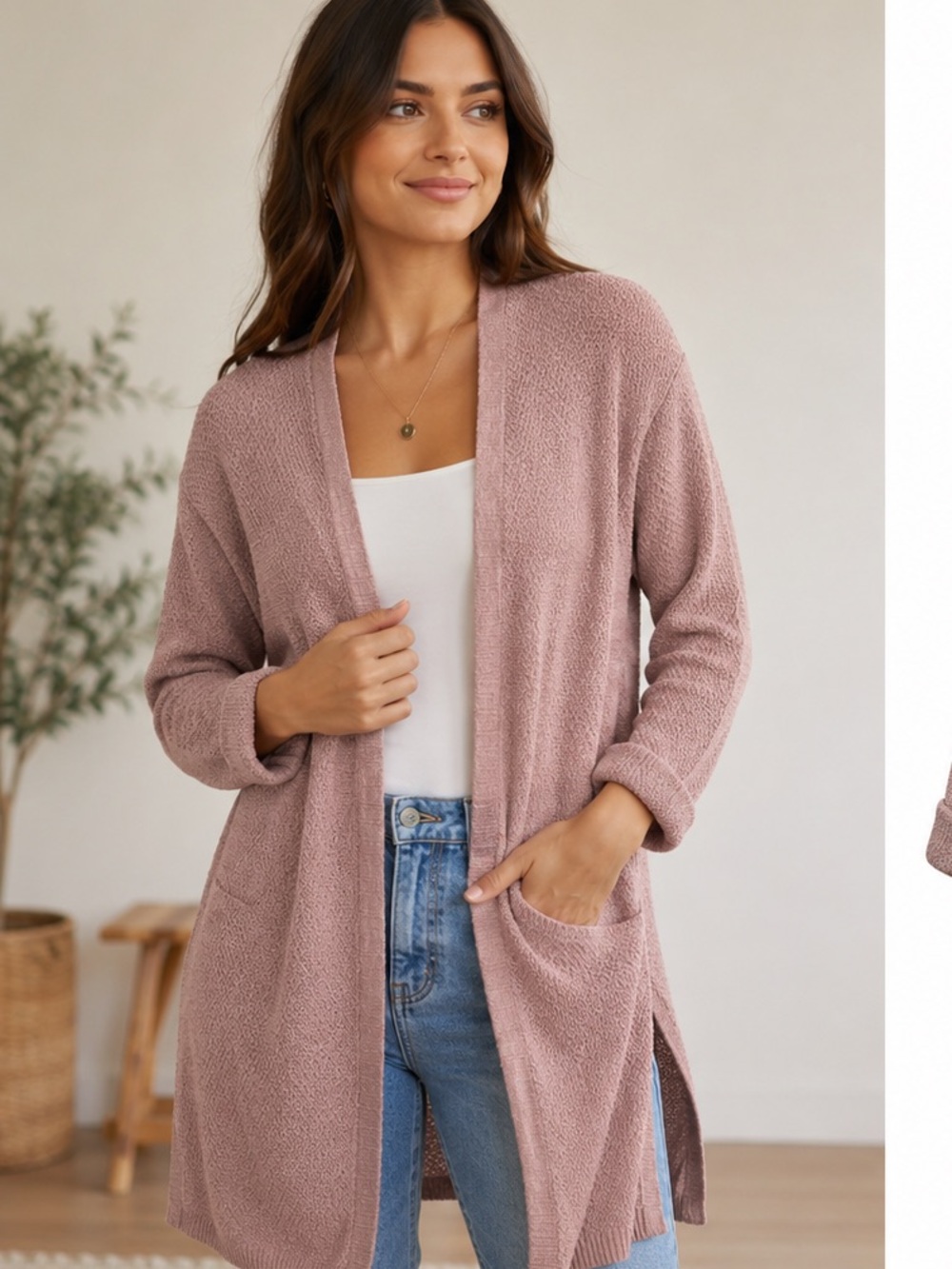 Cozy Open-Front Women’s Cardigan Sweater - Dusty Rose